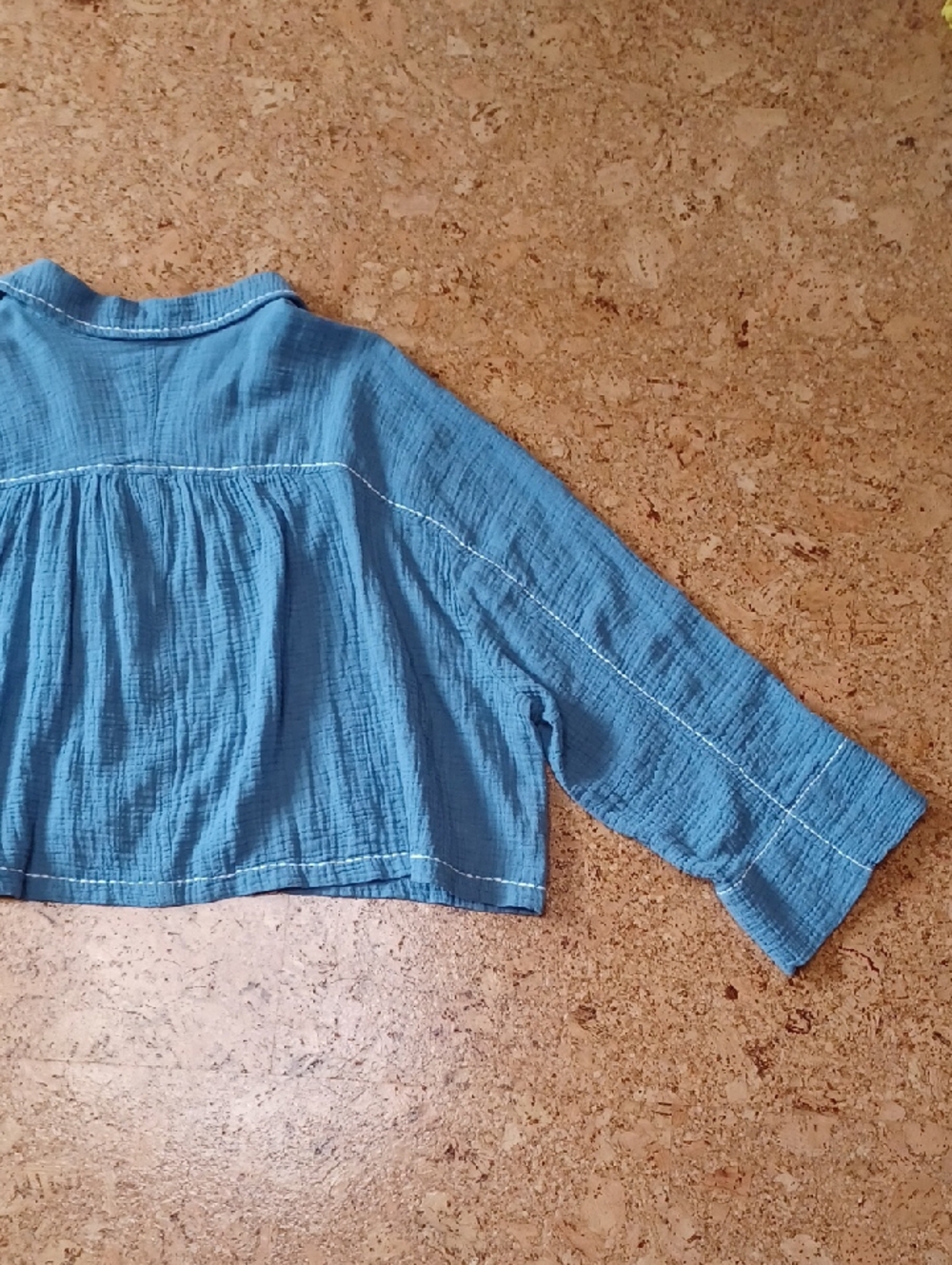 7 For All Mankind Blue Cotton Gauze Cropped Button Down Blouse Size XL - Picture 5 of 6